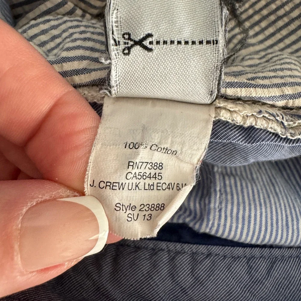J Crew Bermuda 33 Blue White Striped Cotton Shorts Nautical Preppy Flat Front